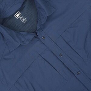 REI Shirt Mens XL Blue Nylon Stretch Vented Long Sleeve Button Front Hiking